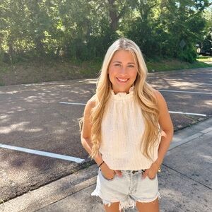 THML Cream Ruffled Sleeveless Blouse